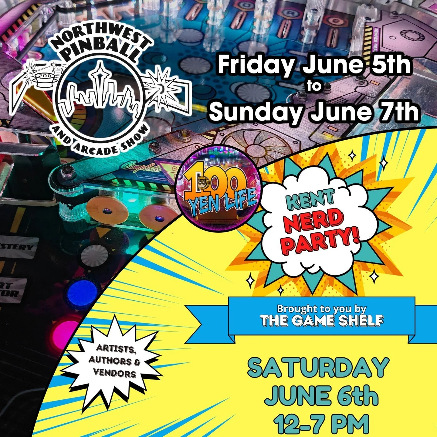 Gamecenter will be open for our usual hours this week, but 100 Yen Life will be exhibiting at TWO events over the weekend! We'll be at Northwest Pinball and Arcade Show in Tacoma from Friday to Sunday, and we'll be at Kent Nerd Party on Saturday from