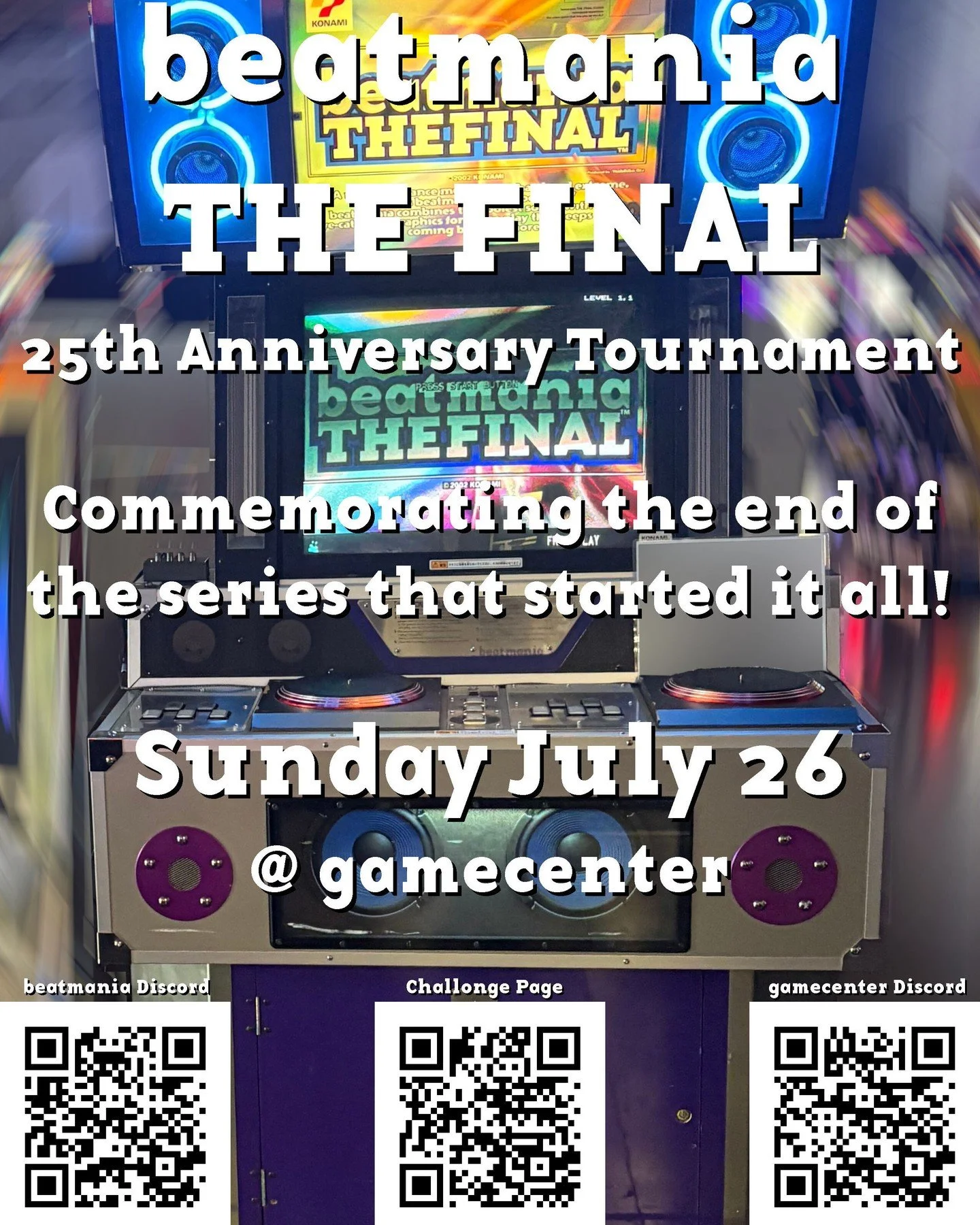 Tomorrow night at 7PM, join us for a Beatmania THE FINAL 25th Anniversary Tournament, hosted by CALPIS! You can find more information in our Discord, at https://discord.gg/u7myevce8 !