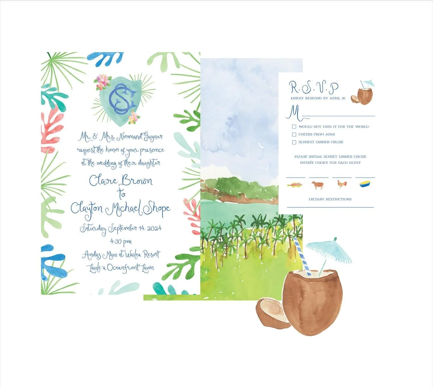 hoʻomaikaʻi to C + C on 1 year together!
#whimsicalweddingpaper #customweddinginvitations #weddingpaper #customweddinginvitations