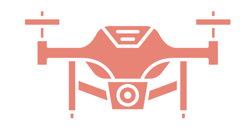 Simplified illustration of a quadcopter drone viewed from the front