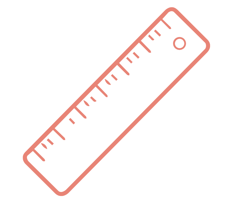 Illustration of a white ruler with pink outline and measurement markings.
