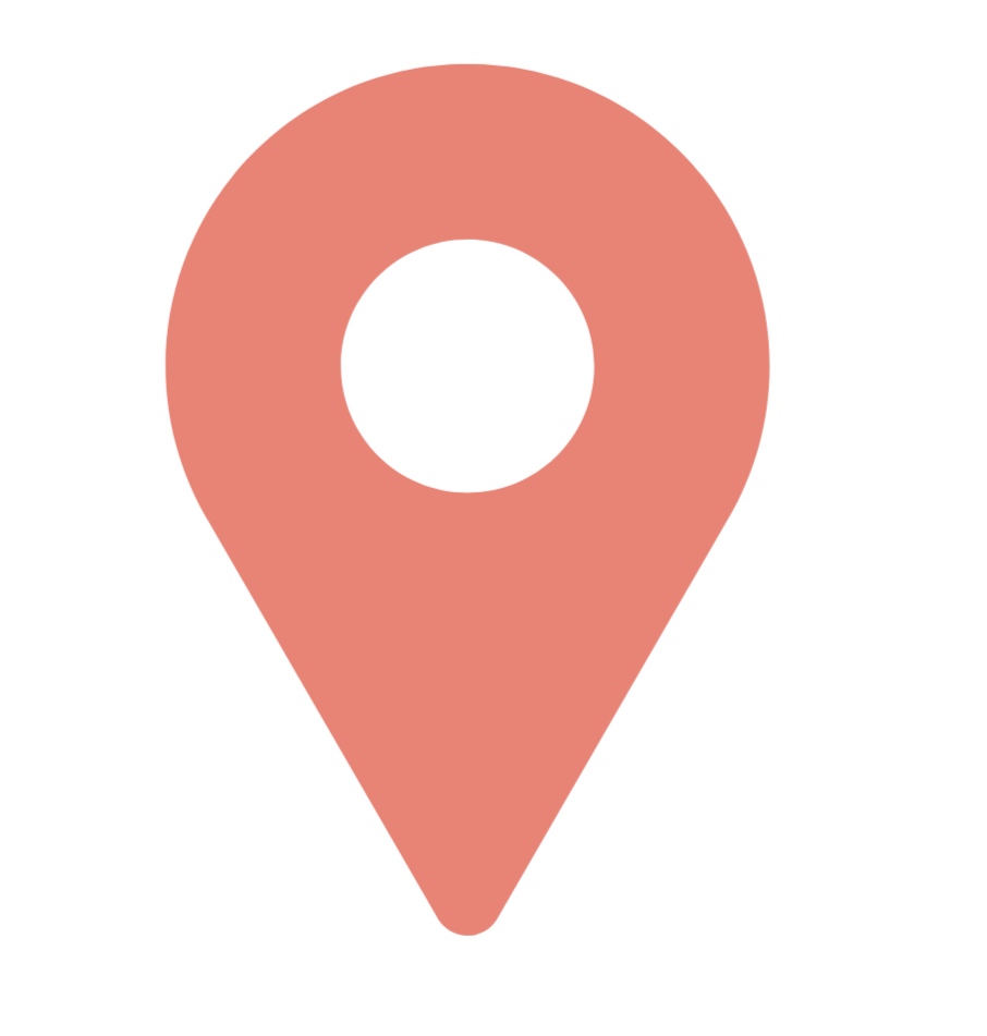 A pink map pin icon with a black circle in the center.
