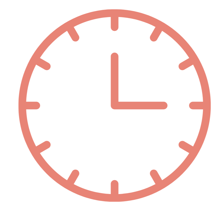 A pink clock showing the time as 3:00.