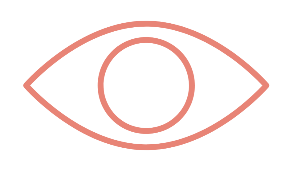 Stylized pink outline of an eye with a circular iris in the center.