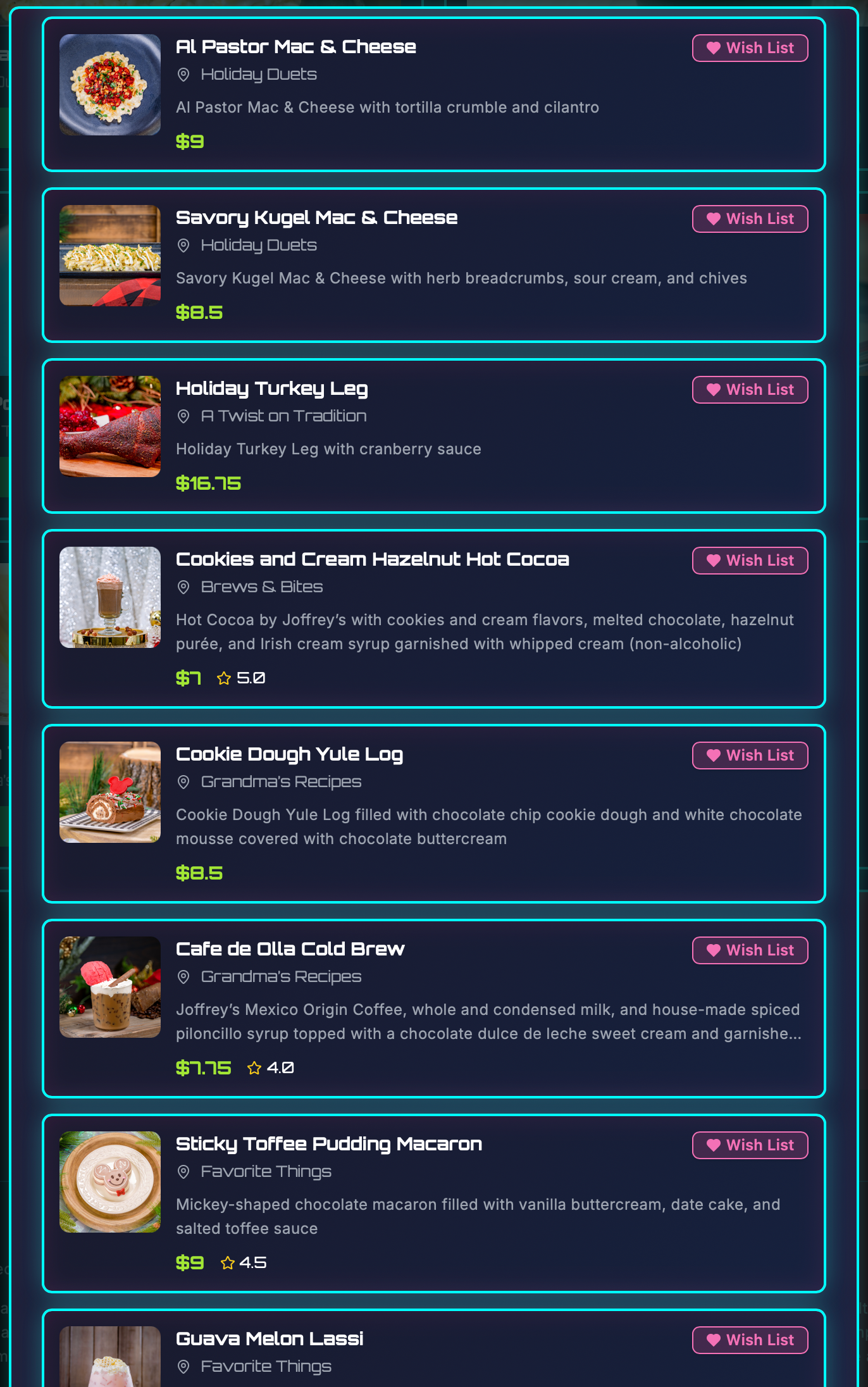 Festival Foodie App Menu