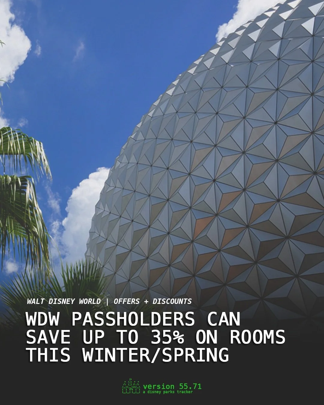 Annual Passholders, you win this one 🎉 Save up to 35% on rooms in winter / spring 2027. These are the deepest Disney World discounts out right now. Details of this Disney deal can be found in the v55.71 OFFER.log. Link in bio.