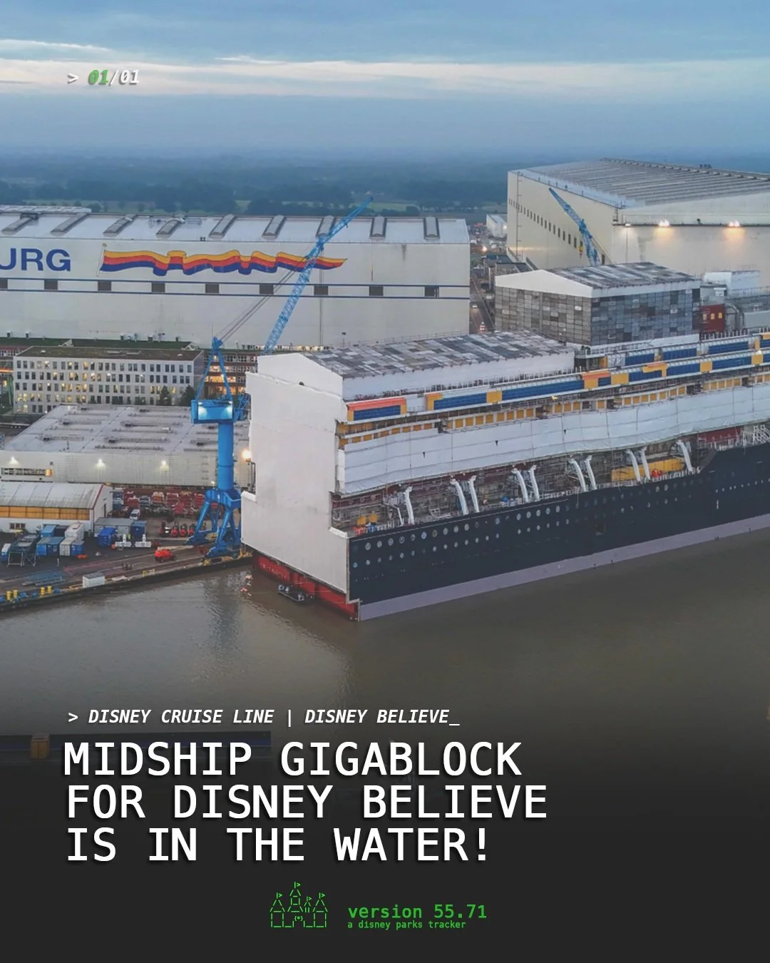 ICYMI: The Disney Believe just unlocked a construction milestone. The first of its three gigablocks floated out at the Meyer Werft shipyard on September 18. This is the ship getting the full #Moana Grand Hall treatment, plus #ToyStory and #TinkerBell