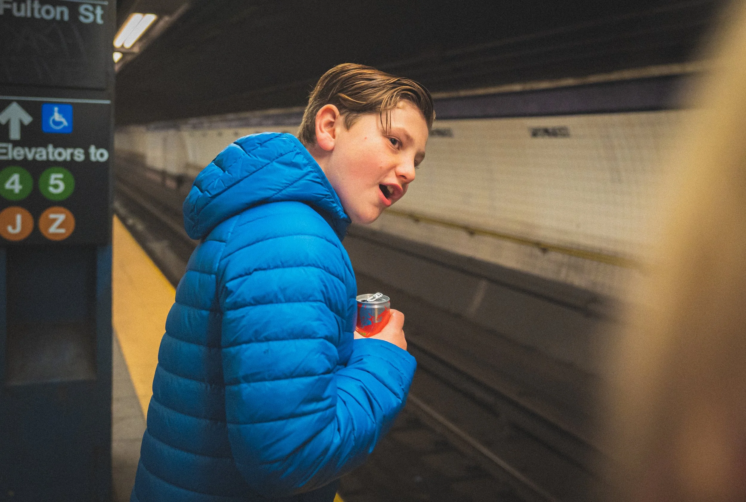 Preston riding the New York City Subway for the first time