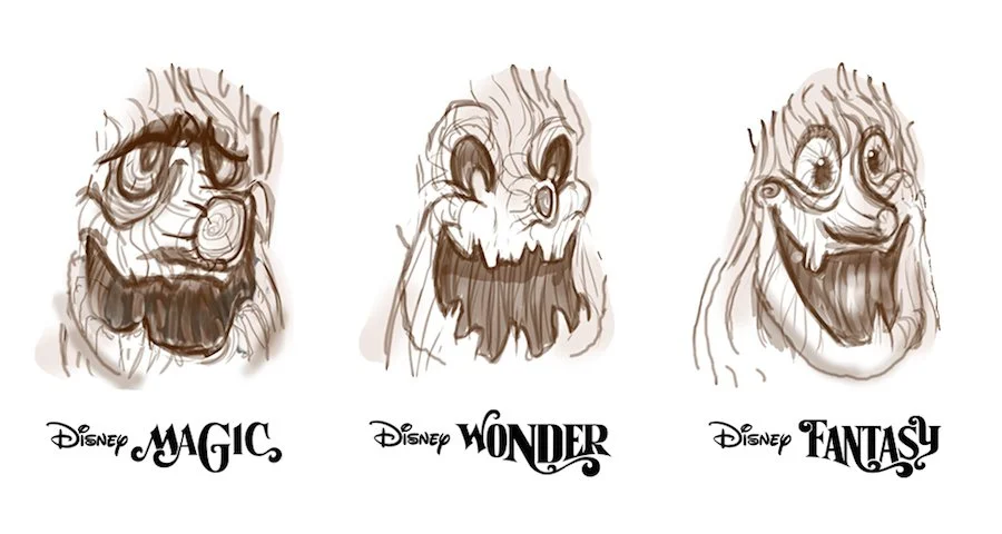 Sketches of Pumpkin Trees for the Disney Magic, Disney Wonder, and Disney Fantasy