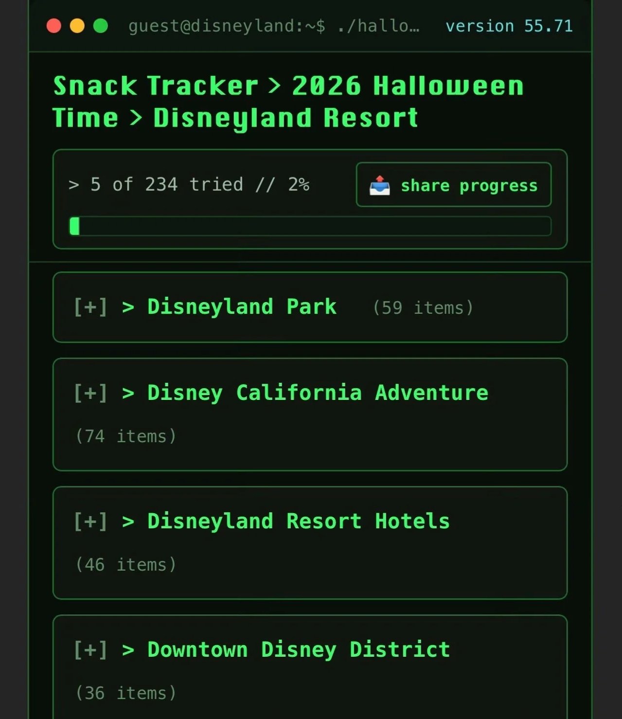 snack tracker halloween Disneyland nested menus