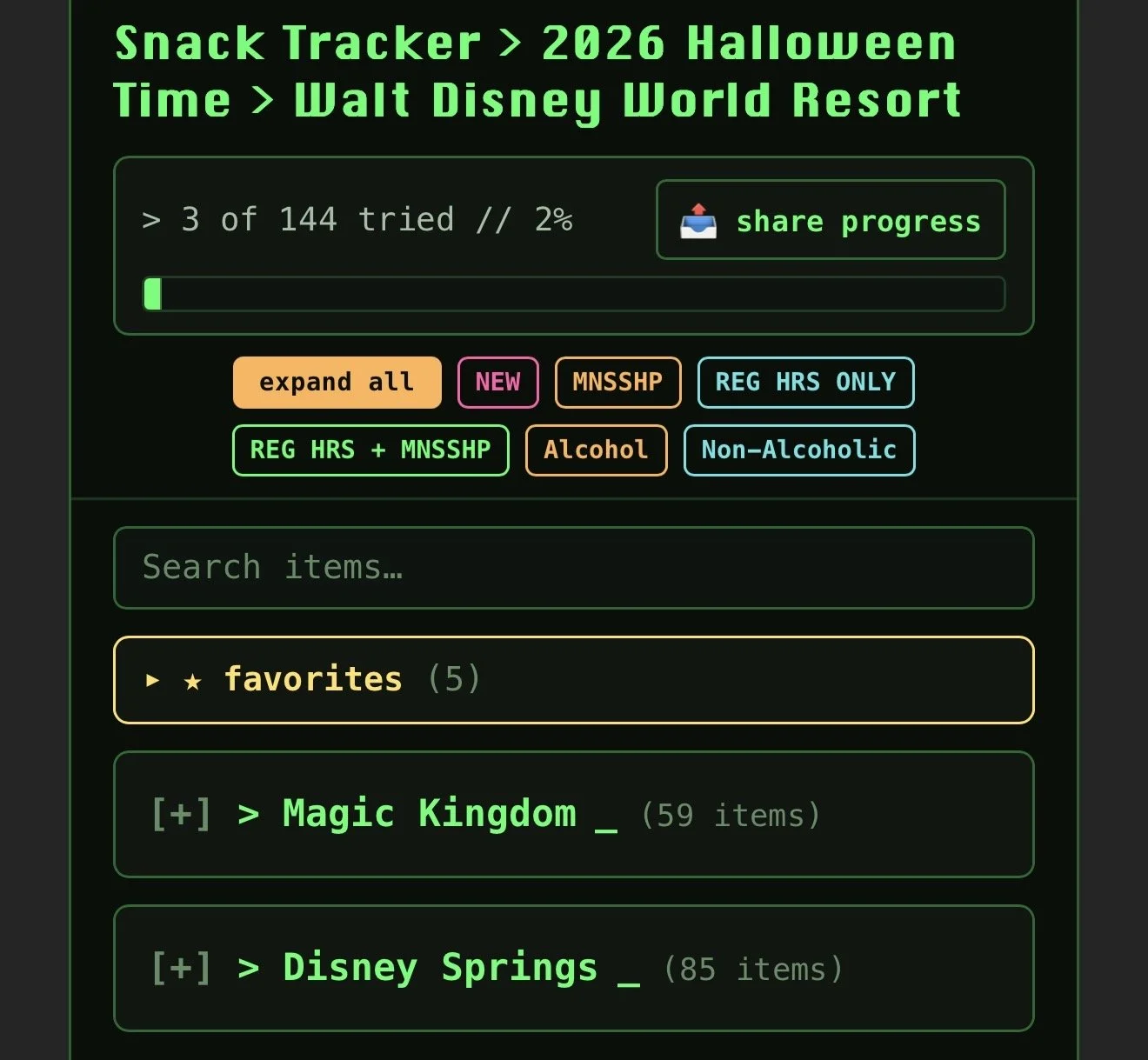 wdw halloween snacker tracker