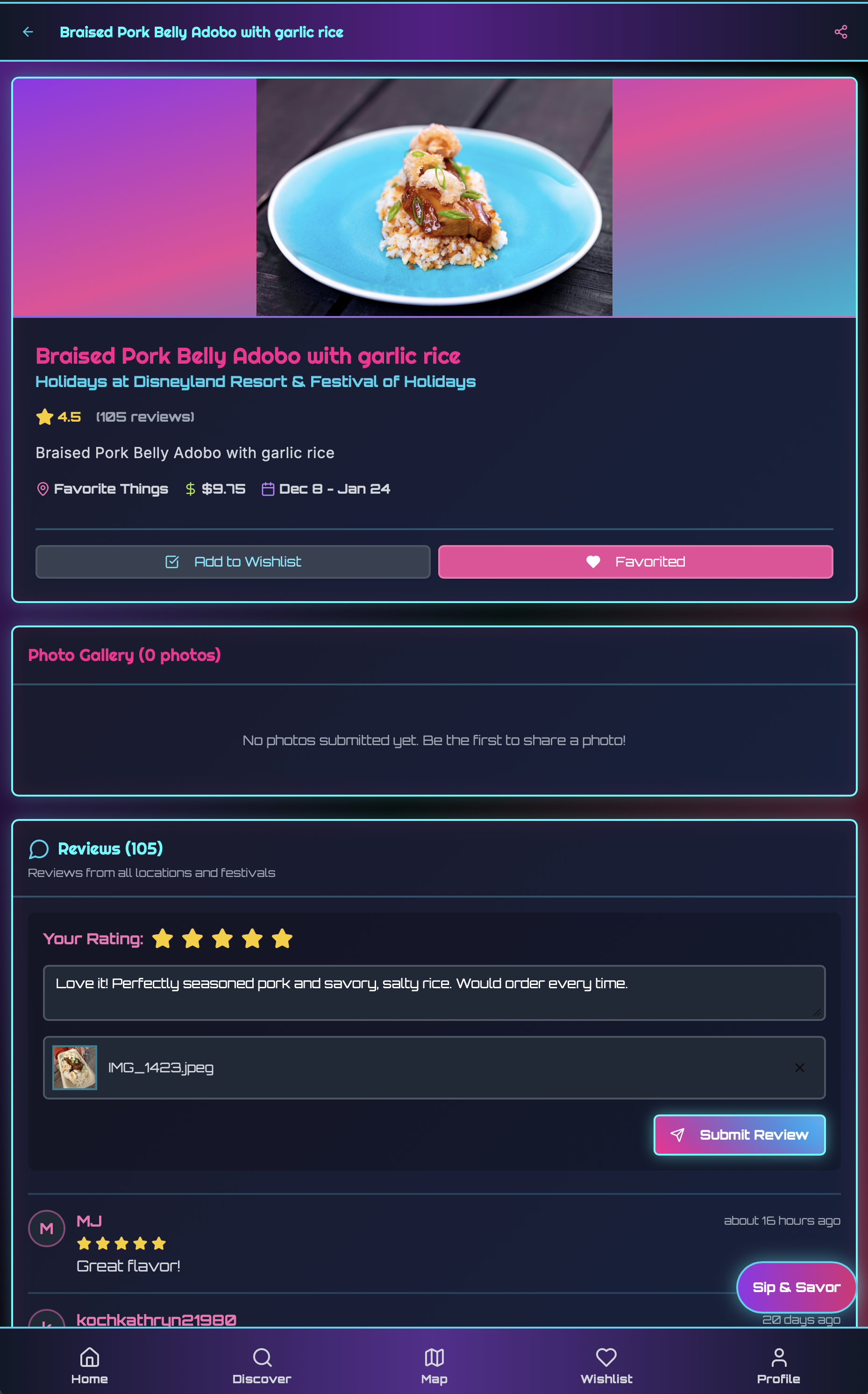 Festival Foodie App Item Details