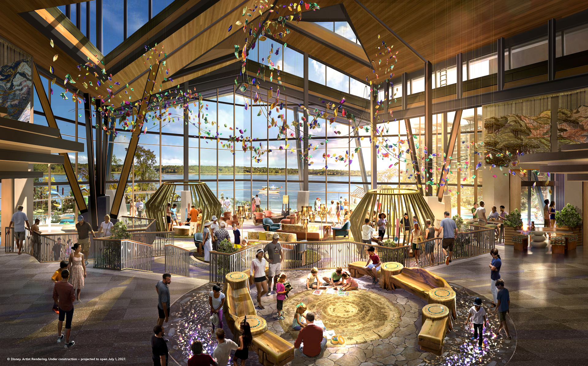 The Lobby of Lakeshore Lodge Feeatures Floor-to-Ceiling Windows