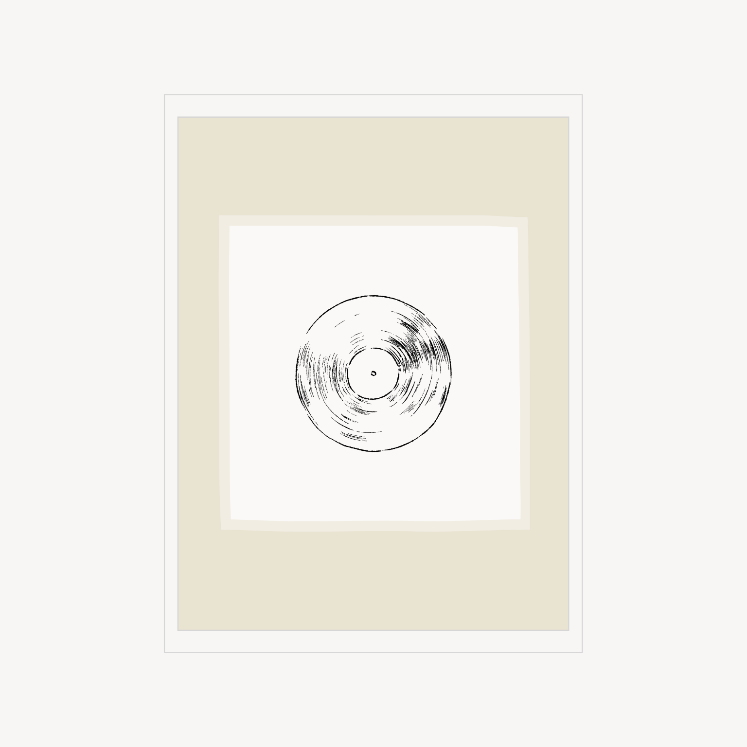 Minimal line-art illustration print of a music disc.