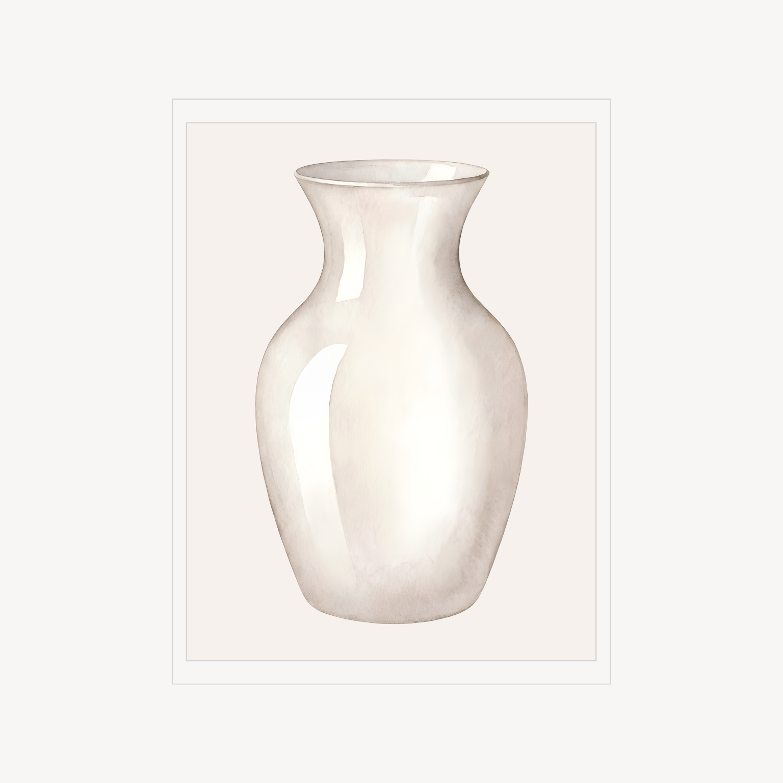 Minimal illustration print of a soft ivory vase on a light neutral background.