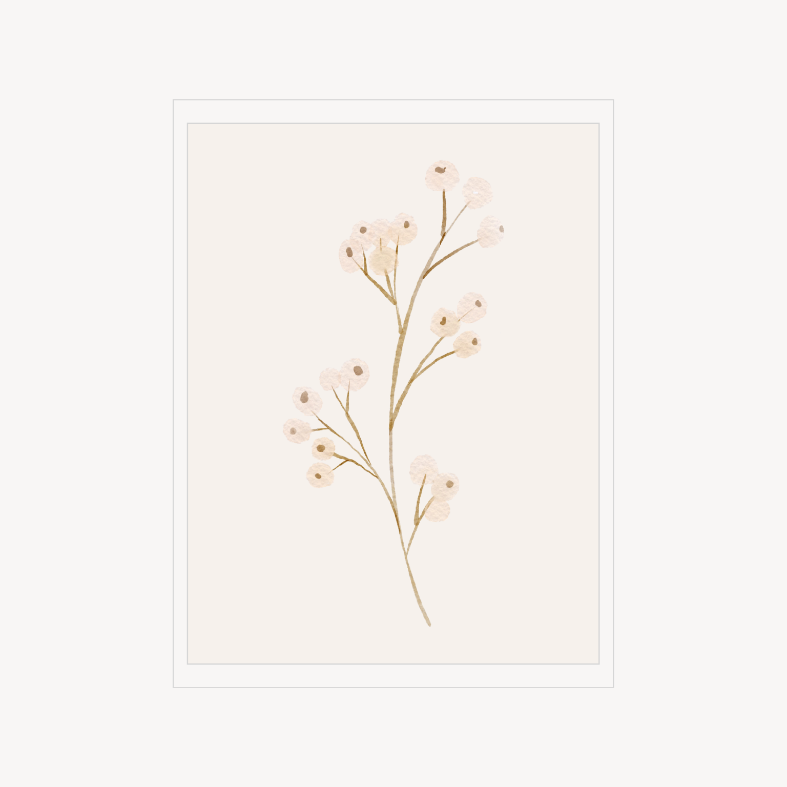 Minimal floral print featuring a delicate beige stem with small scattered blossoms.