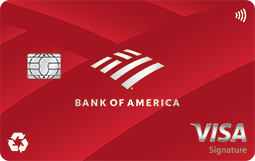 Red Bank of America  Customized Cash Rewards credit card with Visa logo and EMV chip.