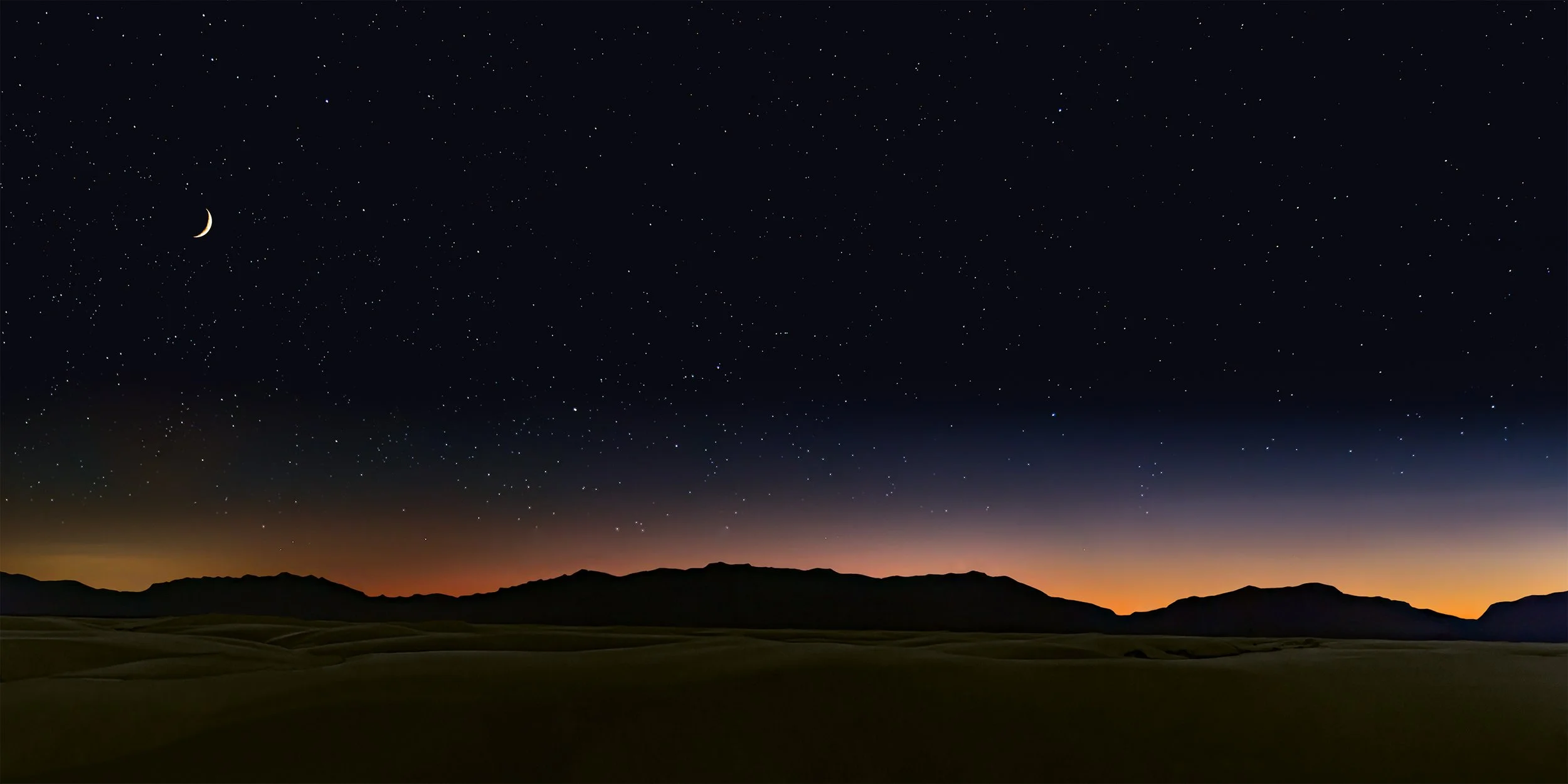 Wait For Me! Crescent Moon Following the Sunset, White Sands