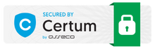 Certum security badge with a blue checkmark icon and a green padlock icon.