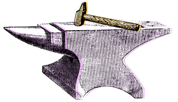 An anvil with a hammer resting on top.