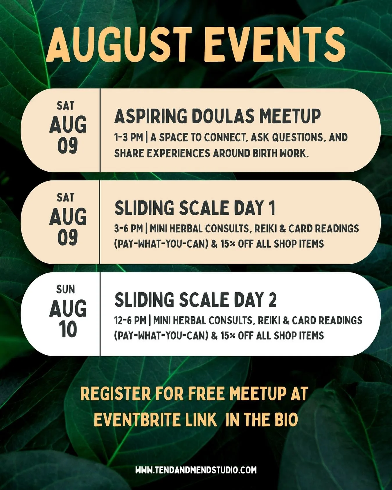 Come join us during our sliding scale weekend and our birth workers and aspiring doulas meetup!💕