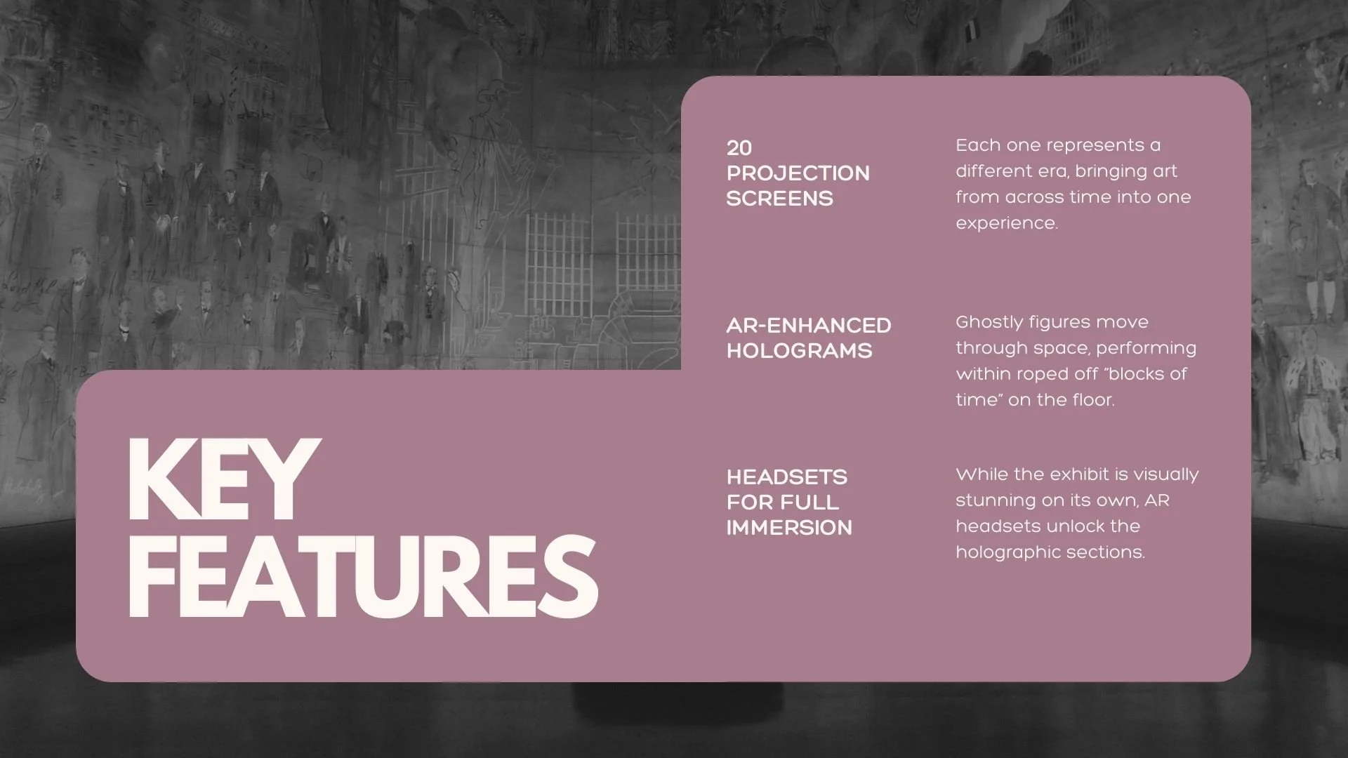 Art Installation (projection, hologram, AR) — A chronology of artistic expression, where image and movement coalesce into a living history, inviting audiences to walk through time itself.