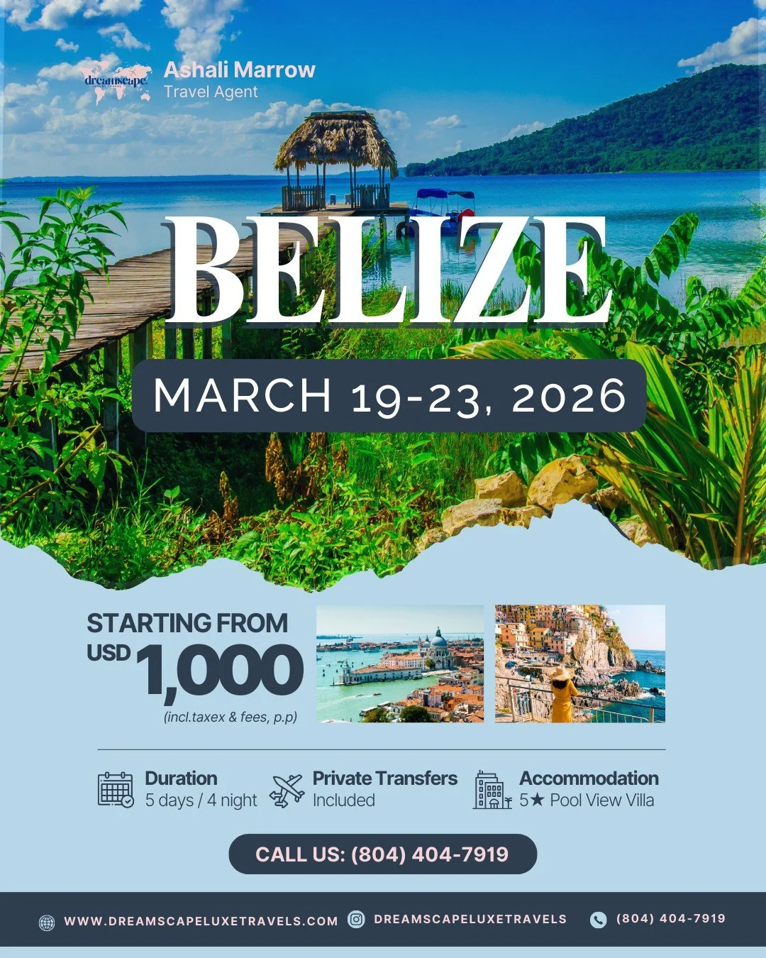 🌊 Pool Views + Island Vibes ☀️🏝
📅 March 19&ndash;23, 2026
💵 $1,000 per person (based on double occupancy)
🏨 Pool View Villa | European Plan
✈️ Want to include flights? Ask me to create a custom package just for you!

📩 Ready to secure your spot