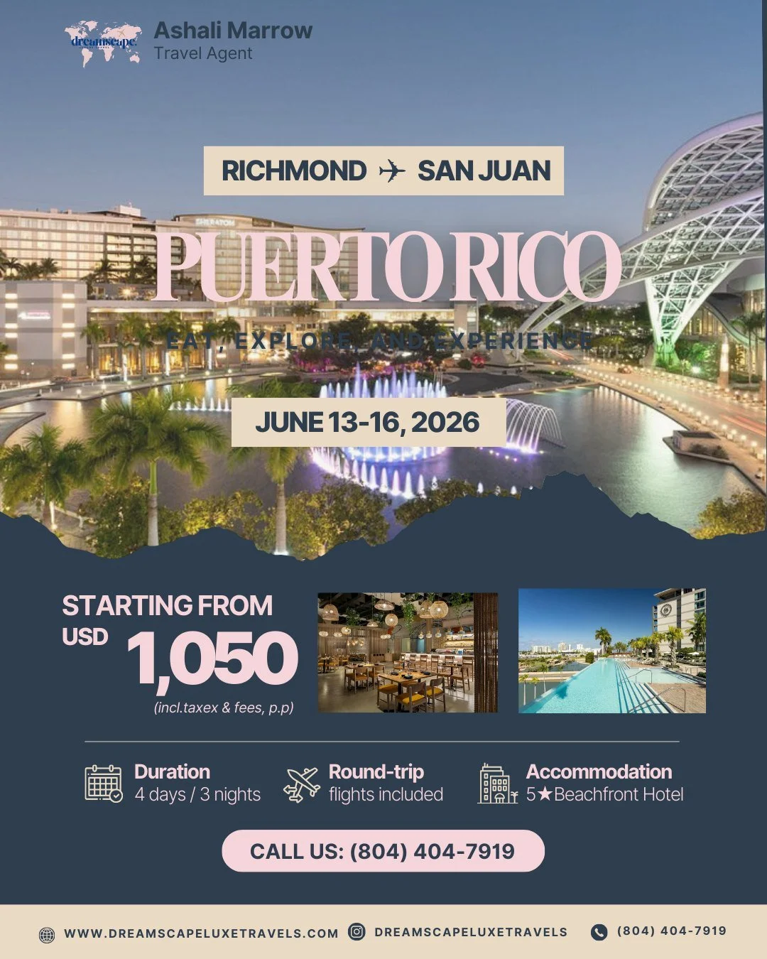 Puerto Rico is calling 🇵🇷🌴
June 13&ndash;16 | 3 nights 

✔️ Flights from RIC
✔️ Beachfront vibes
✔️ Food, culture, and unforgettable views

Comment PR or DM to secure your spot.