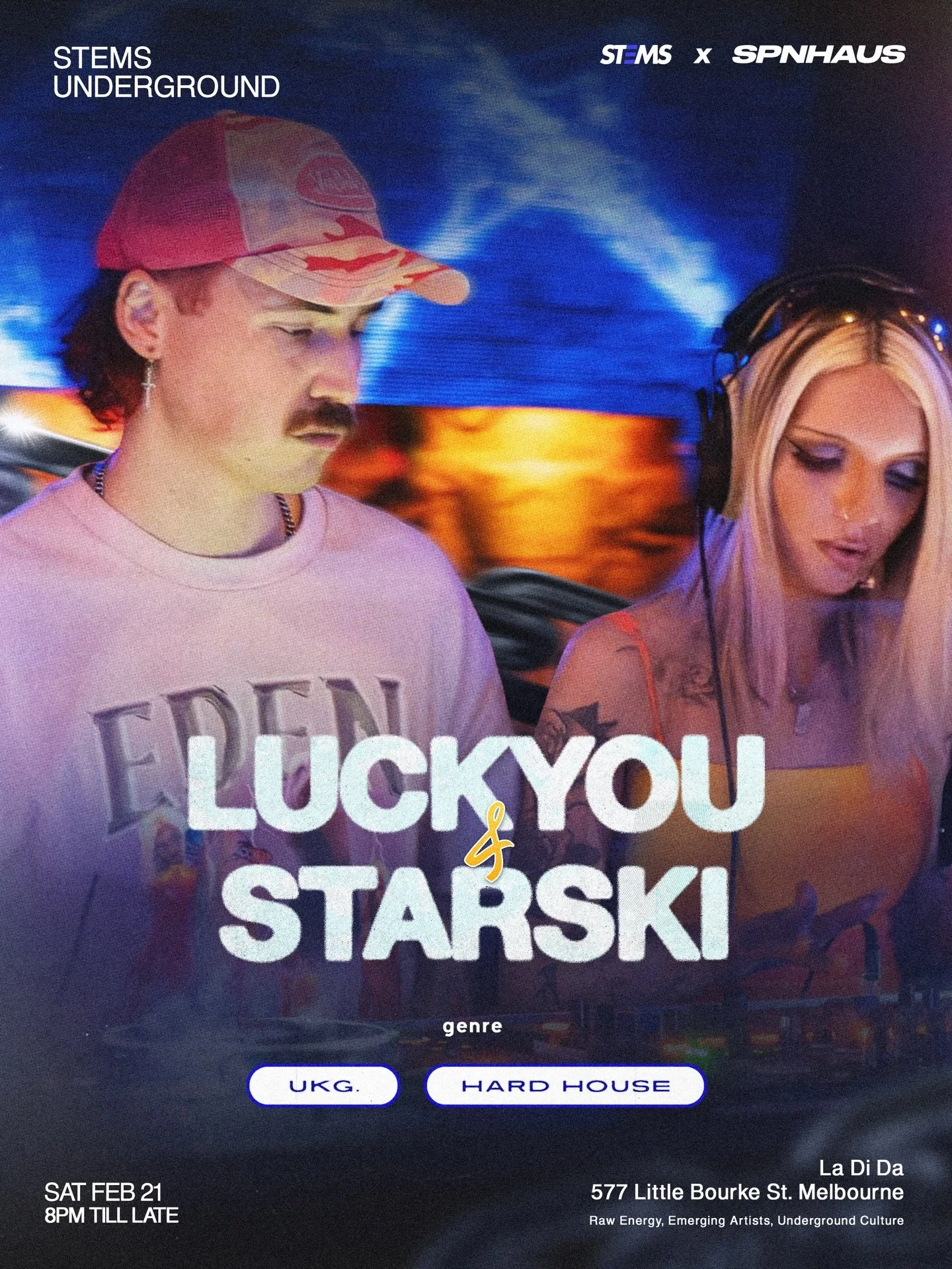 LUCKYOU and STARSKI are bringing the heat tonight at 11:15PM. 
Expect groovy rhythms, euphoric build ups and pure energy 🪩🪩

Final tickets in the bio!🎟️🎟️🎟️