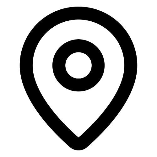 Outline of a location pin on a black background.