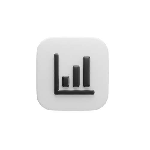 Icon of a bar chart with three vertical bars of increasing height on a white background.