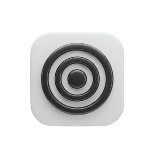 A white app icon with black concentric circles resembling a target or speaker symbol.