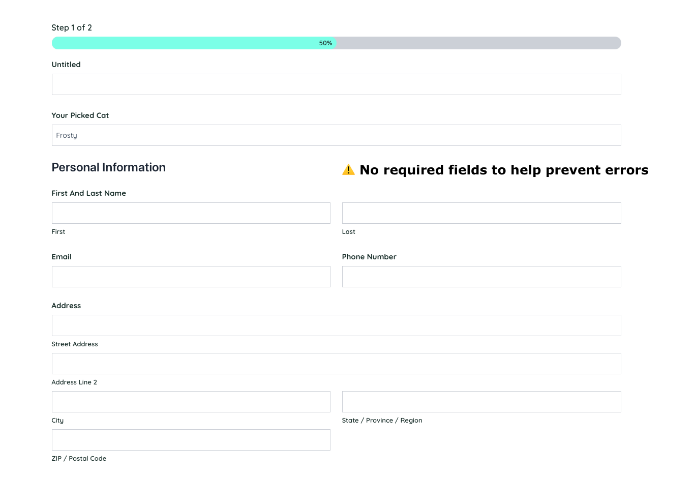 No required fields to prevent errors on the adoption application.