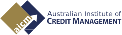 Logo of the Australian Institute of Credit Management (AICM) with blue and gold geometric shapes and text