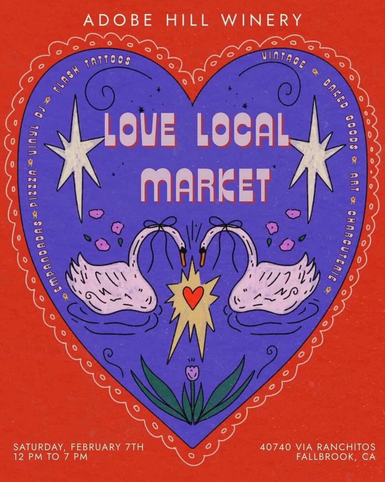 feeling oooooh so good about this upcoming market at @adobehillwinery &hearts;️🦢🍷 we&rsquo;ll be there with small gifts you could give to your galentine or valentine, and vintage clothes as a treat for yourself 💌 come join for some good tunes, win