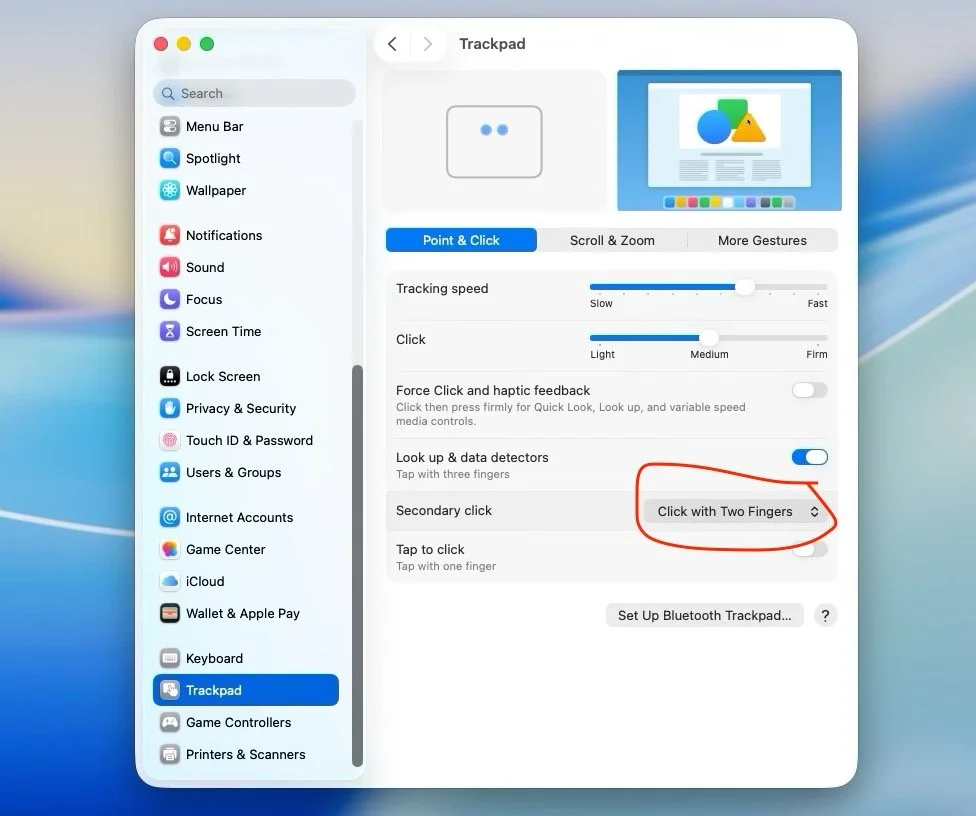Screenshot of the Secondary Click setting in System Settings