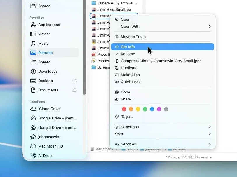 Screenshot of a right-click on a file in Finder