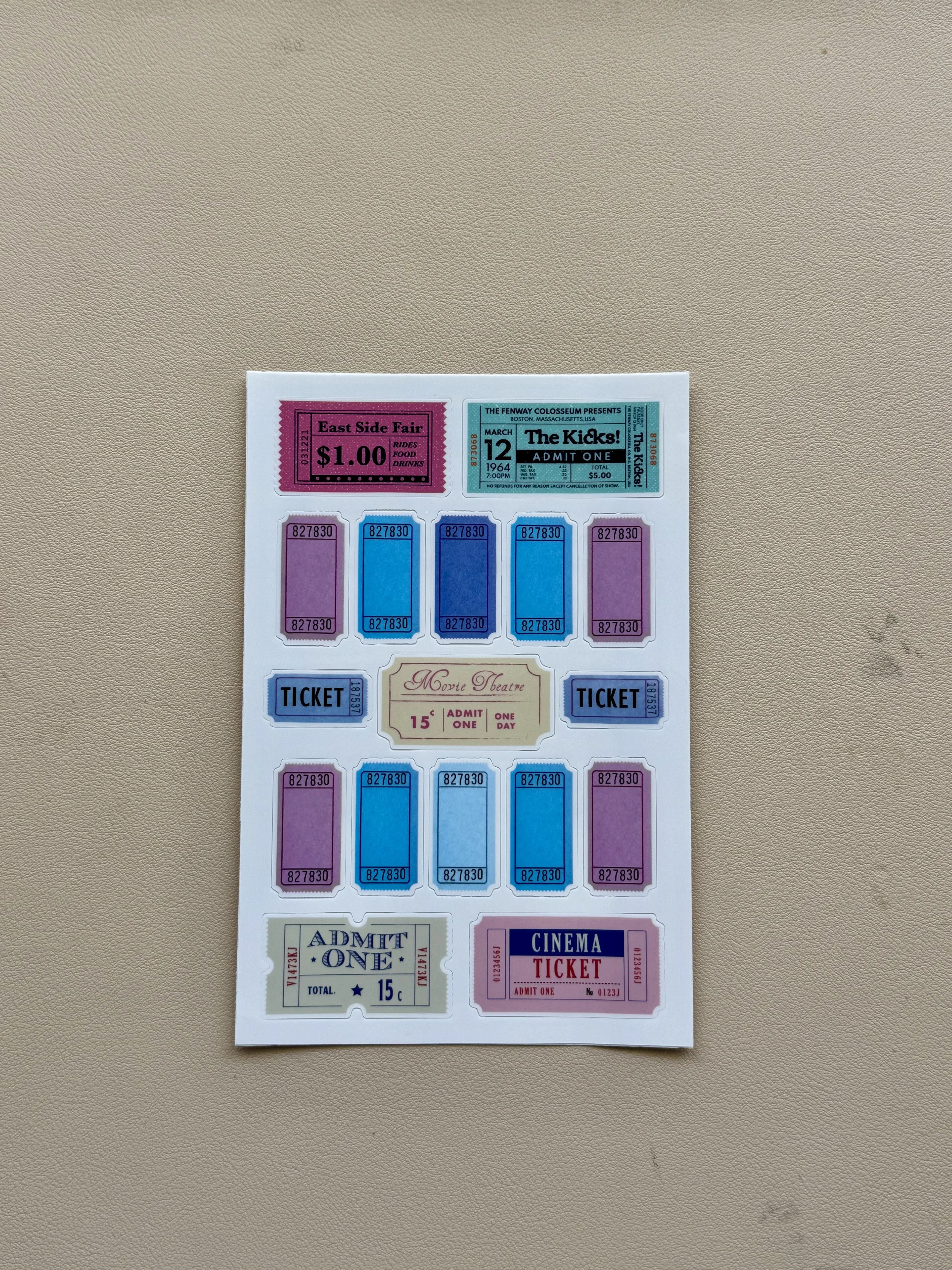 tickets sticker sheet