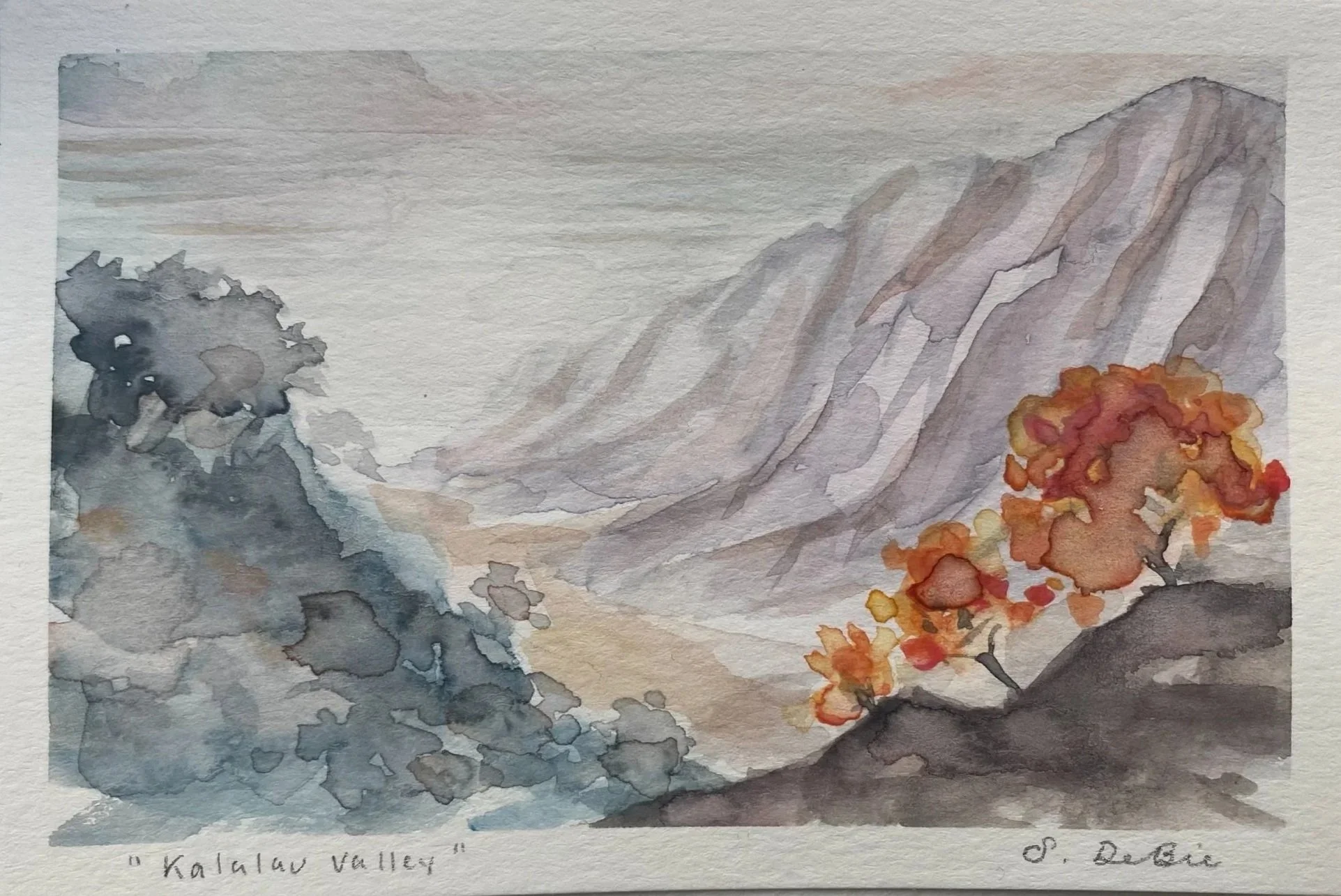 "Kalalau Valley"
Watercolor on Paper, 4x6"
