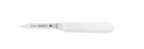 A white Zyliss cheese knife with a curved blade.