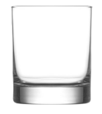 Empty clear glass tumbler on a white background
