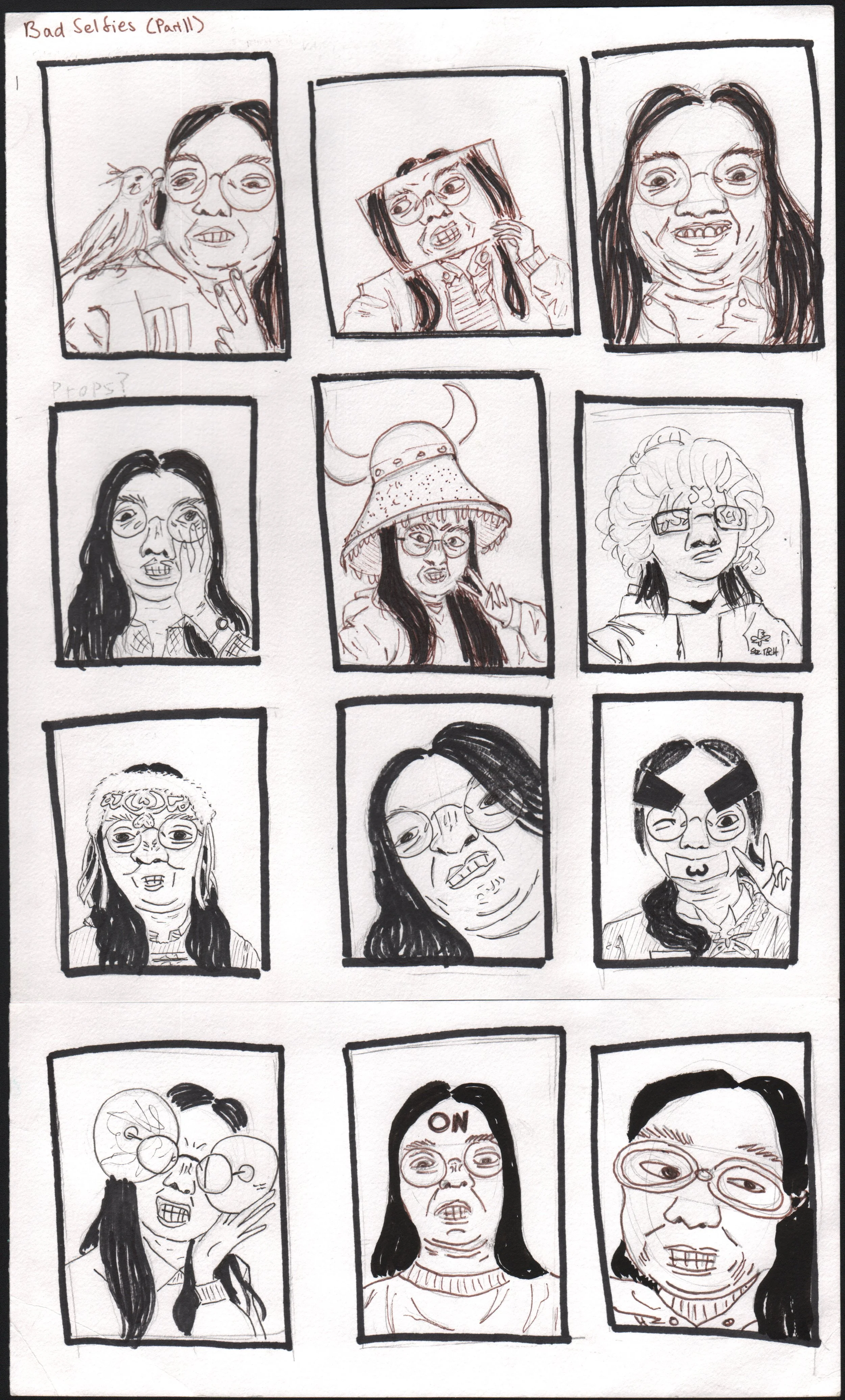 Bad Selfies (Paper, Brush Pen)