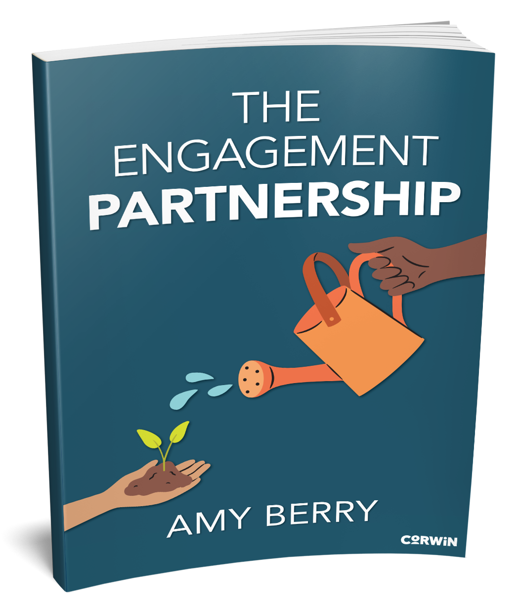 Book titled 'The Engagement Partnership' by Amy Berry with an illustration of a hand watering a plant sprouting from soil.