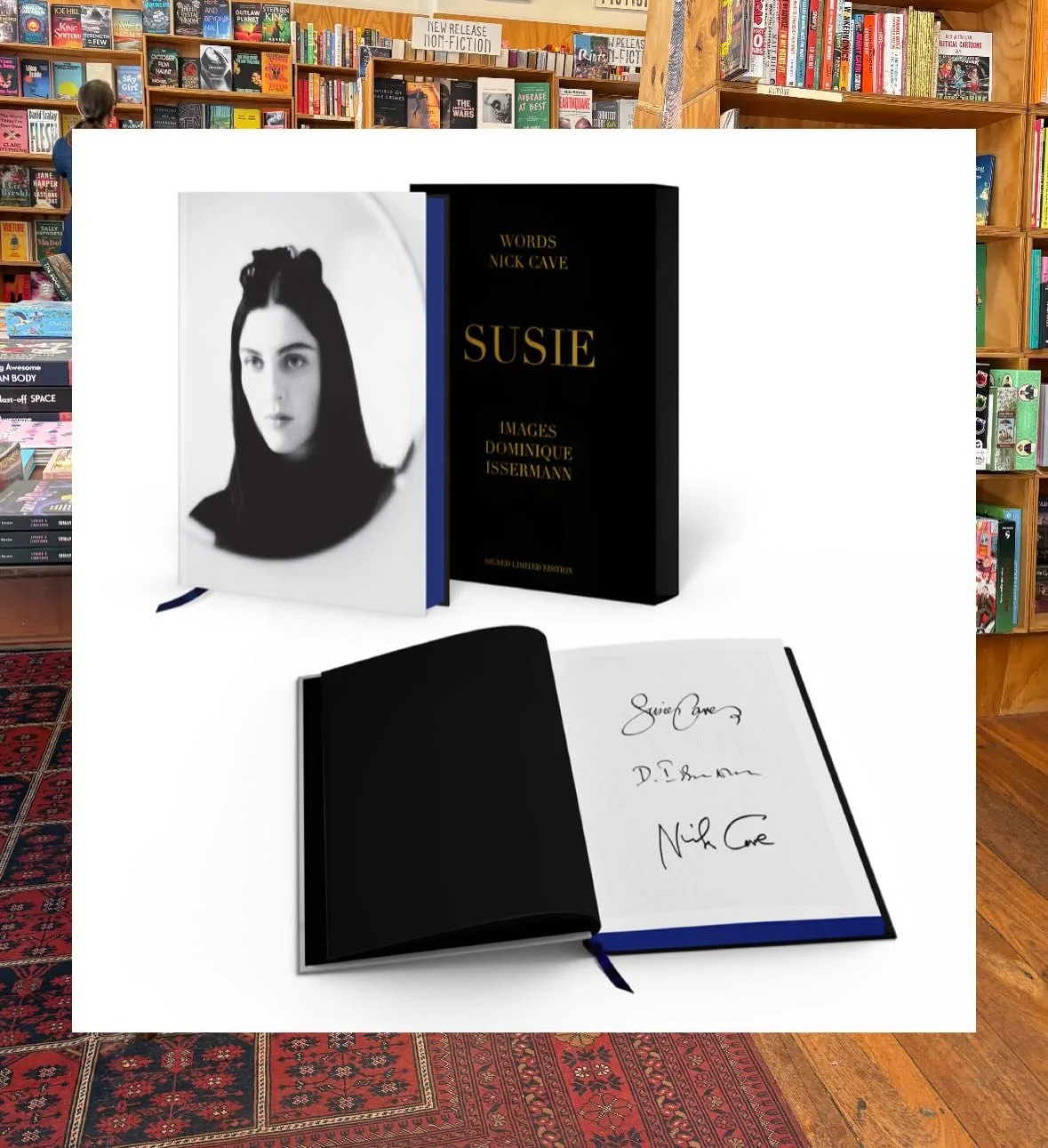 We are super excited to soon be receiving a small number of beautifully crafted, special limited edition, signed copies of Susie by Nick Cave. 
An exquisite visual and lyrical portrait of Susie Cave, this extraordinary book is a collaborative creatio