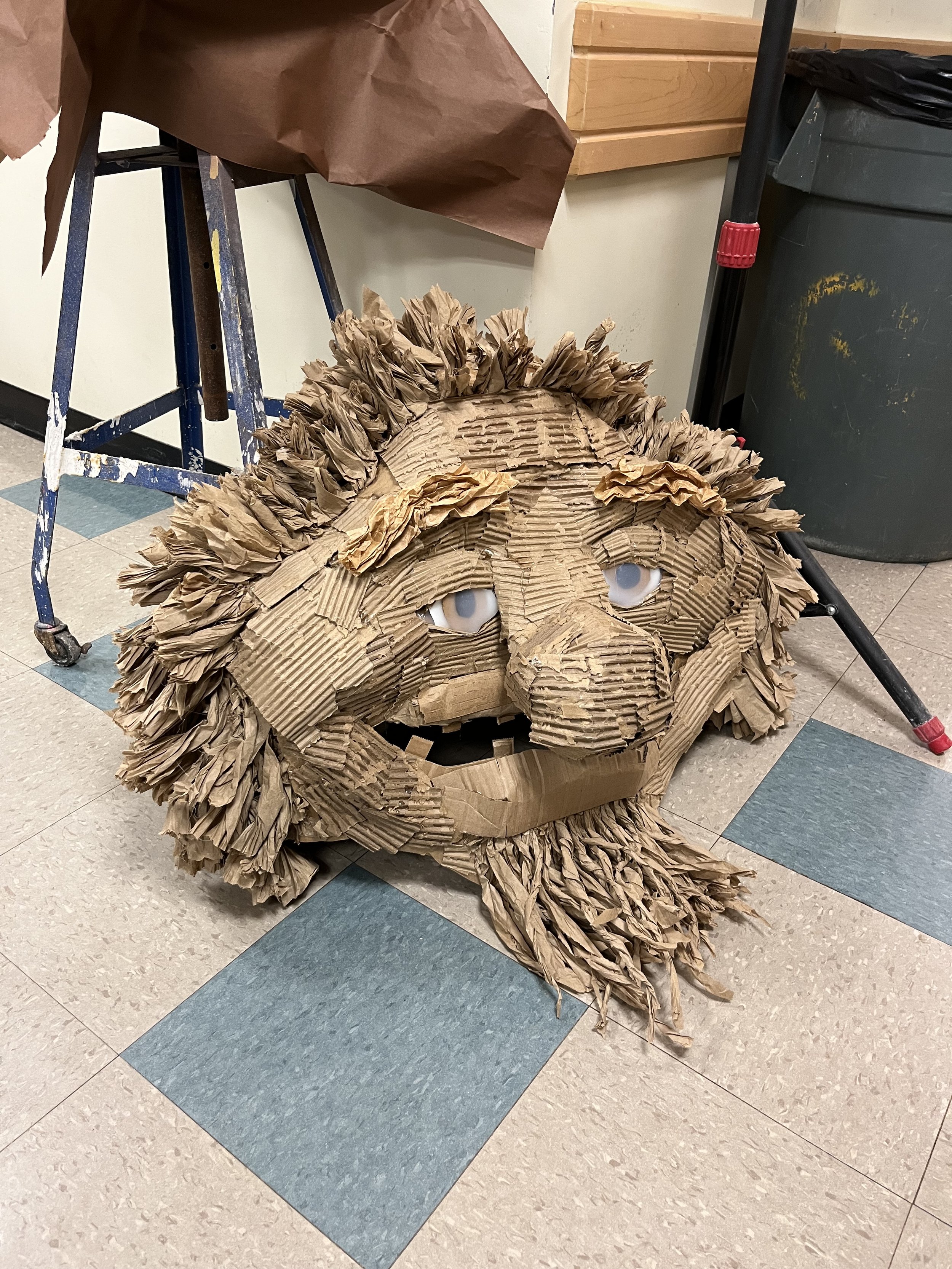 Recycled cardboard troll head