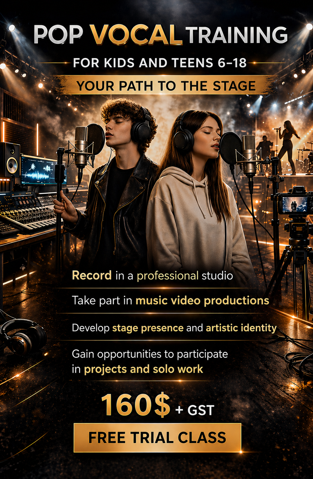 The pop vocal course helps teens discover their voice, build confidence, and develop their own artistic identity. In class, students work on vocal technique, breathing, diction, intonation, and performance skills. Students who stand out may have oppo