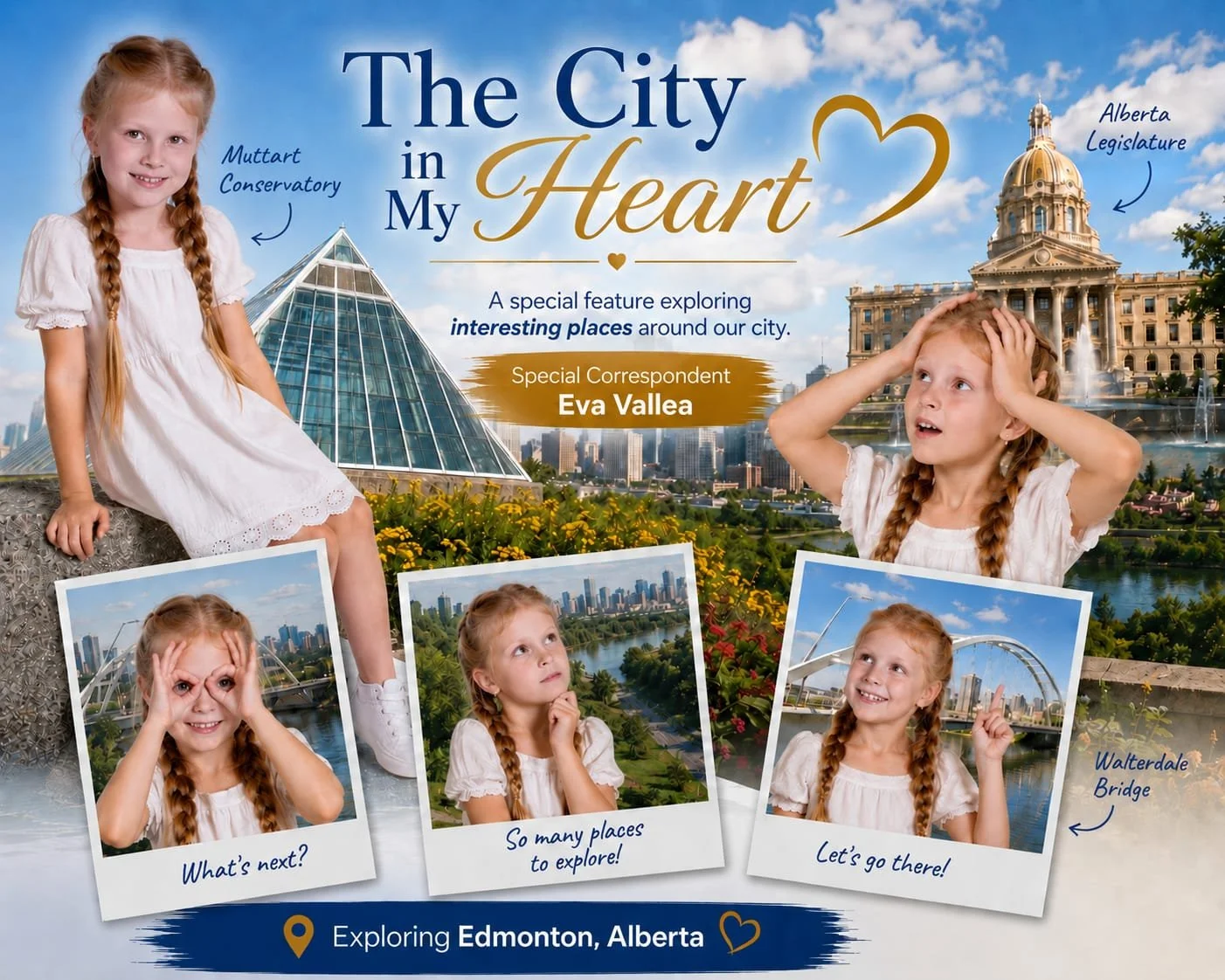 TV feature “The City in My Heart”
Our Special Correspondent Eva Vallea will show the most interesting, beautiful, and unique places in Edmonton, the capital of Alberta, and take you on an exciting journey through the historical landmarks of our city!