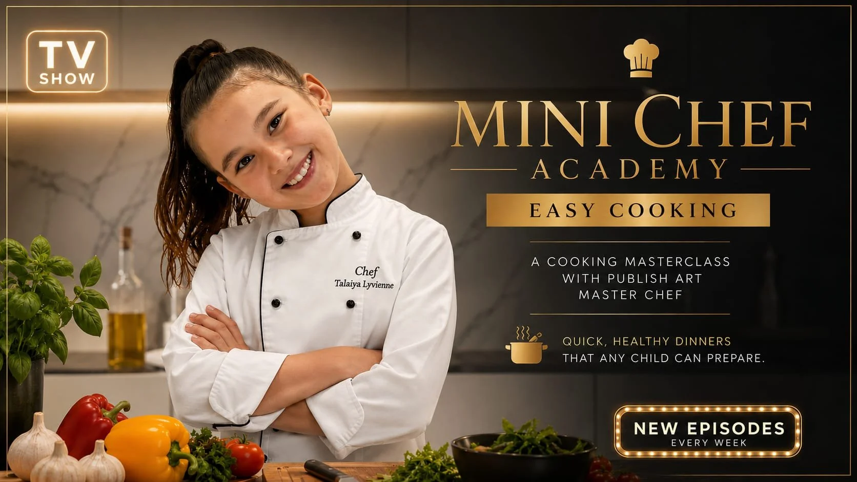  TV SHOW "Mini Chef Academy: Cook It Easy!" A cooking masterclass with Publish Art Master Chef Talaiya Lyvienne - quick, healthy dinners that any child can prepare.