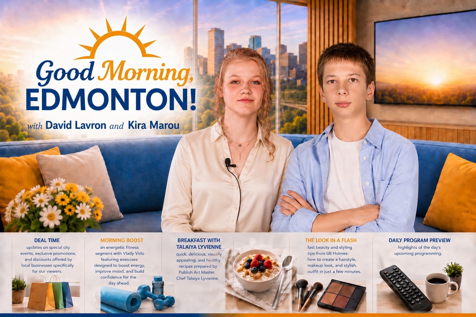 Coming soon, every Saturday and Sunday on PUBLISH ART TV — GOOD MORNING, EDMONTON!
Hosted by David Lavron and Kira Marou.
Only on PUBLISH ART TV — don’t miss it!