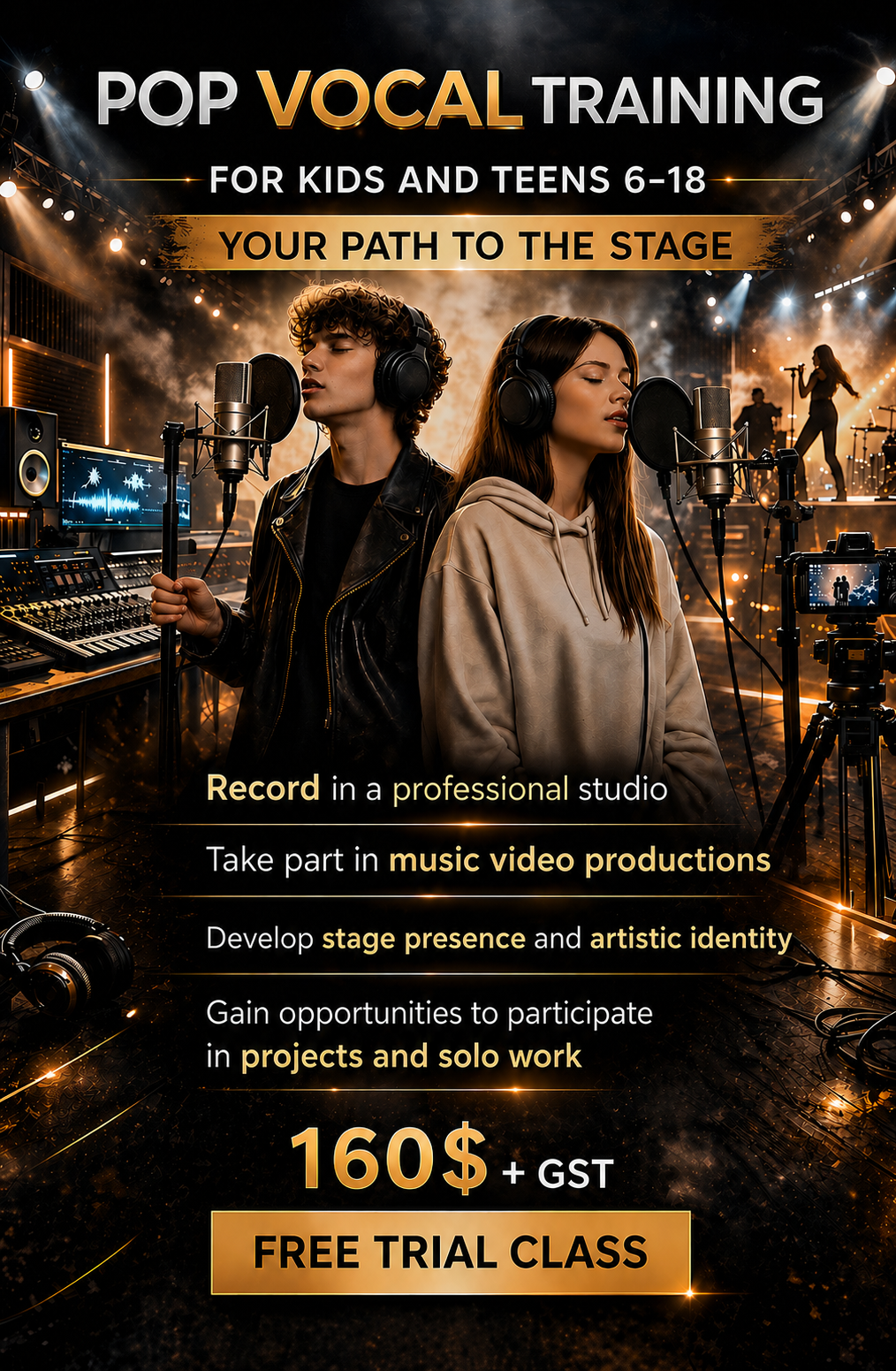 The pop vocal course helps teens discover their voice, build confidence, and develop their own artistic identity. In class, students work on vocal technique, breathing, diction, intonation, and performance skills. Students who stand out may have oppo